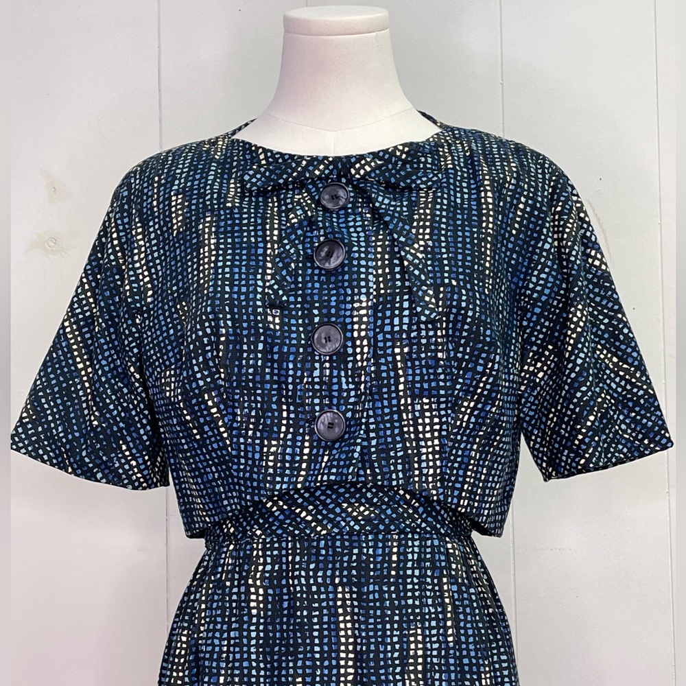 Vintage 1950’s Cotton Wiggle Dress w/ Bolero Jacket Artistic Plaid